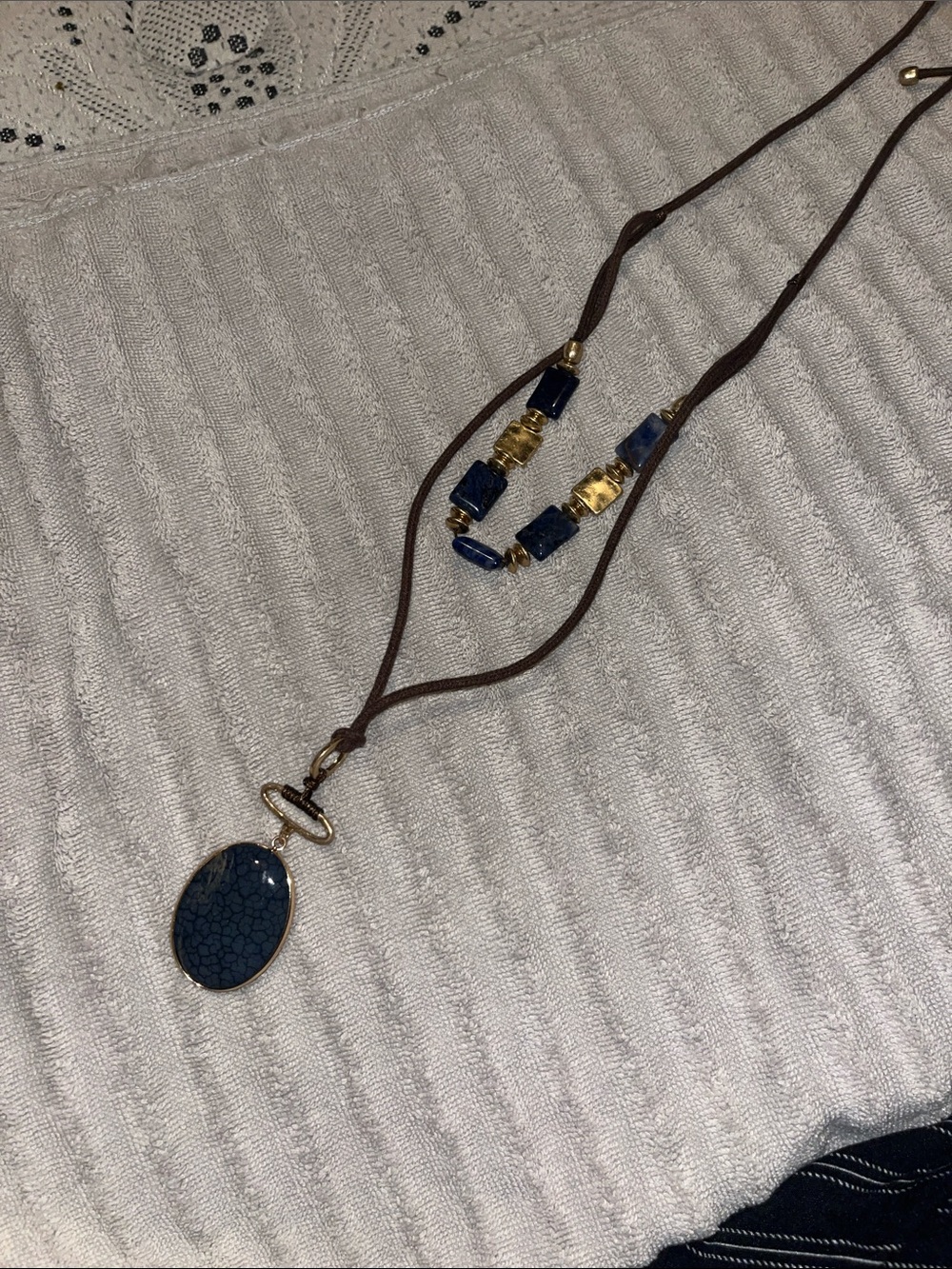 J.Jill Blue Ski  Pendant Necklace with Brown Cotton Cord